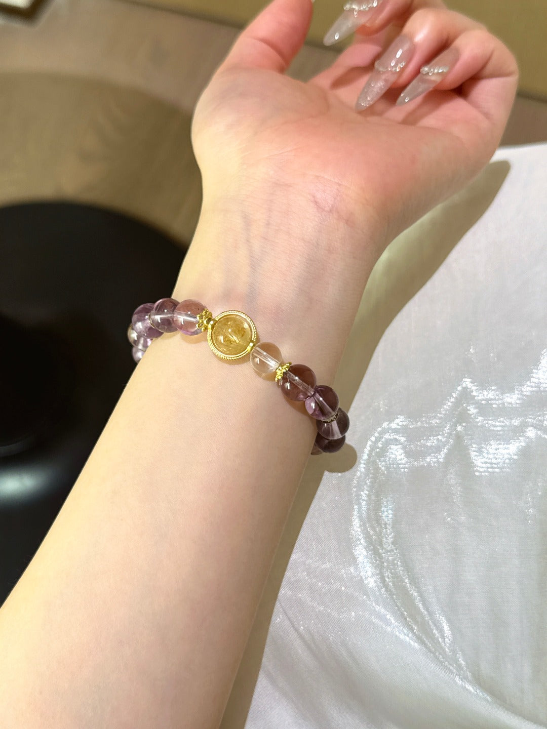 ▫️▪️ Amethyst white crystal blonde crystal bracelet